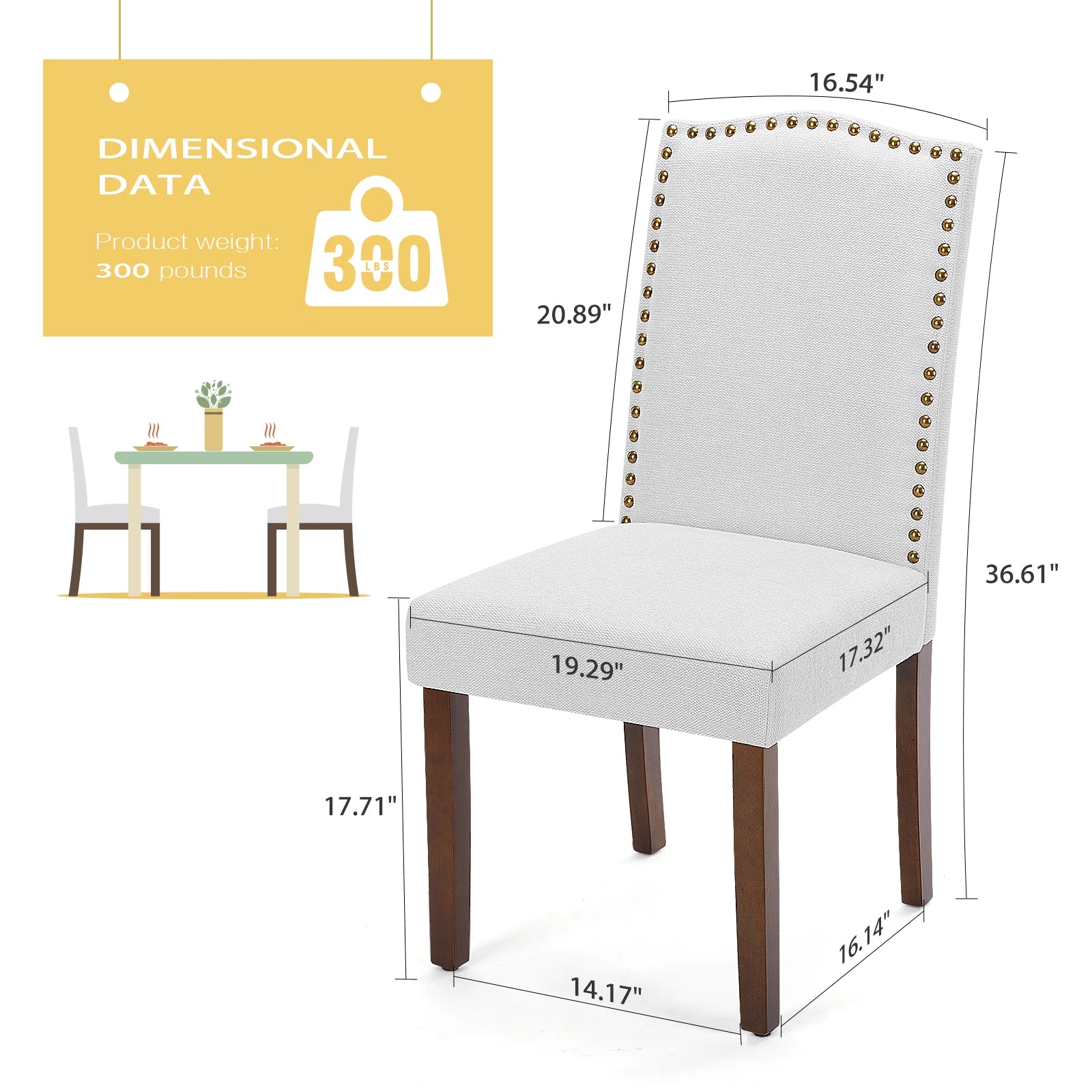 Set of 2 JHK Padded Dining Chairs with Nail Head Trim