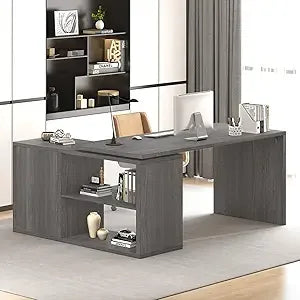 Corner Desk with Storage Shelves in Four Sleek Finishes