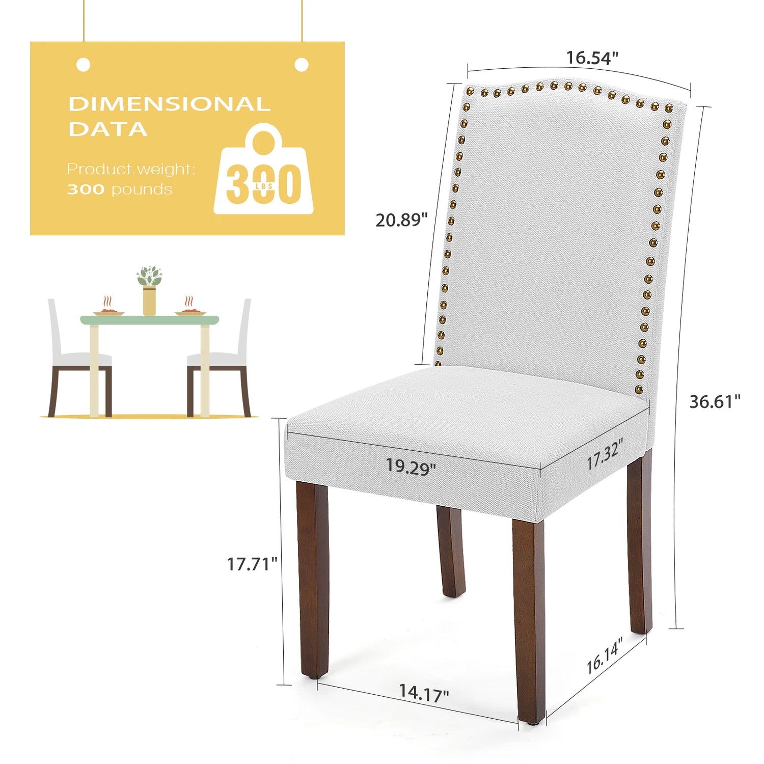 Set of 2 JHK Padded Dining Chairs with Nail Head Trim