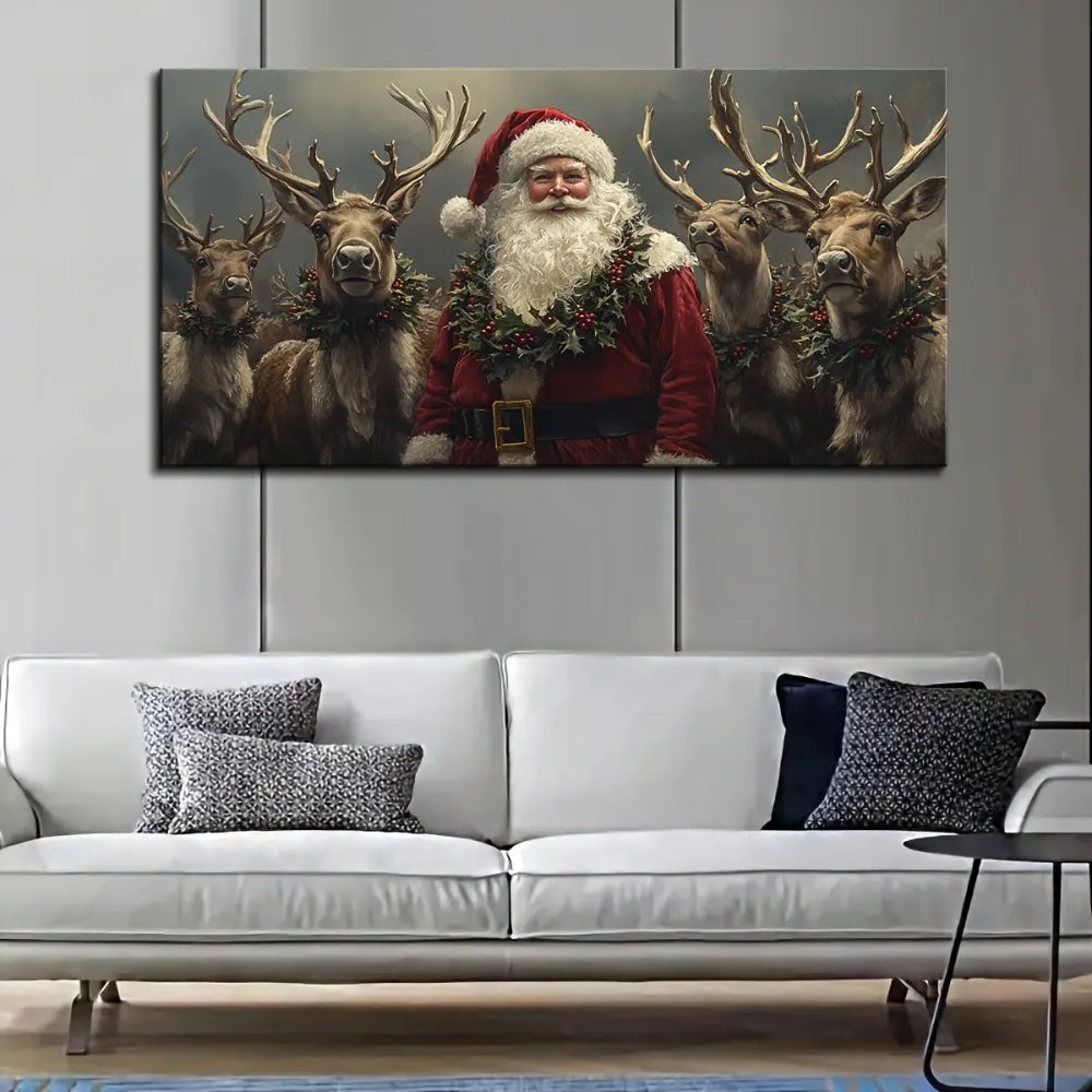 Santa and Reindeer Interior Wall Art Decoration